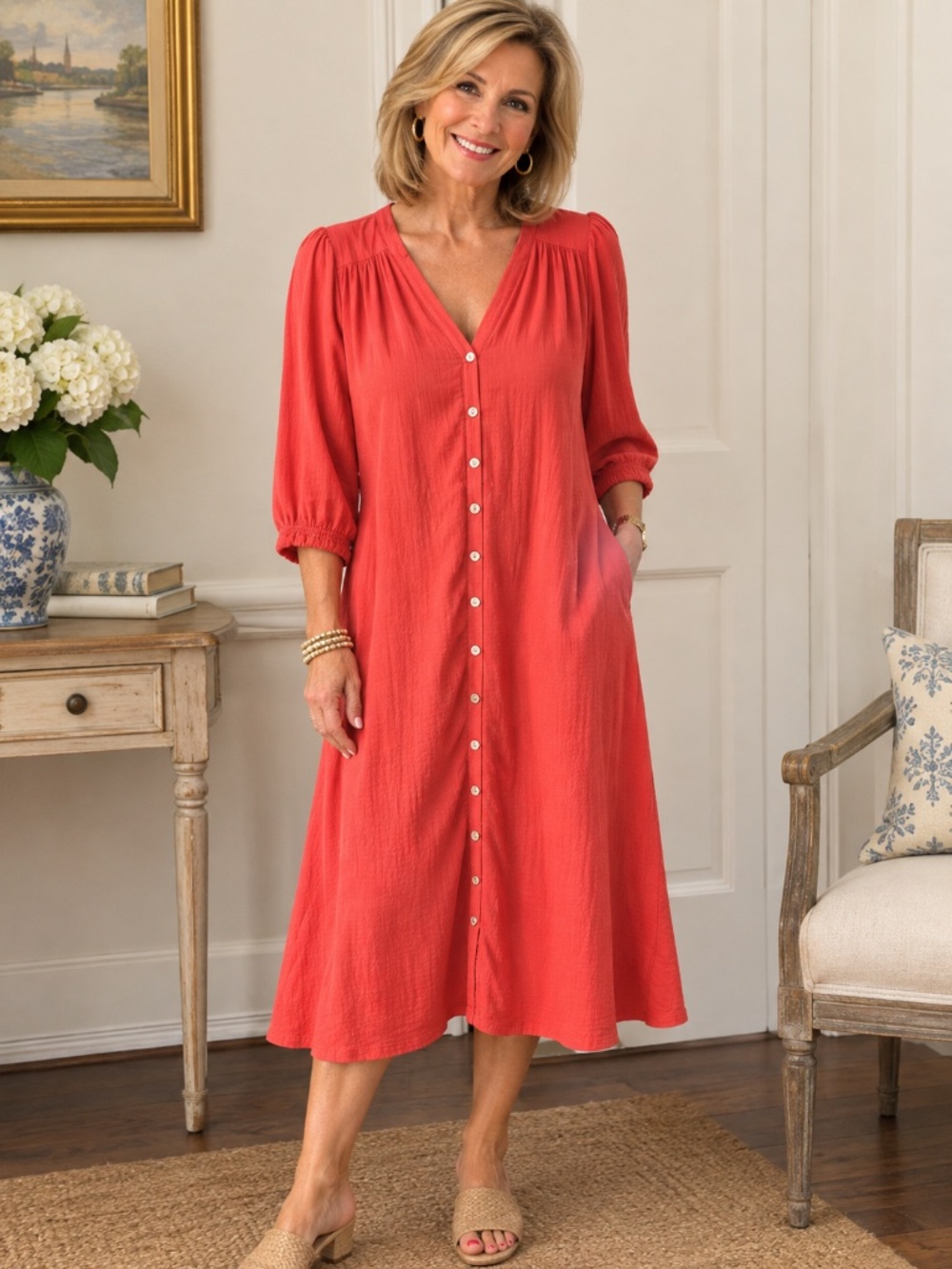 J. Jill Courtyard Dress in Guava / Coral Red
